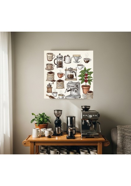Kahve Köşesi Kanvas Tablo, Mutfak Duvar Dekoru, Modern Mutfak Kanvas Tablo, Kahve Severlere Tablo fırsatları