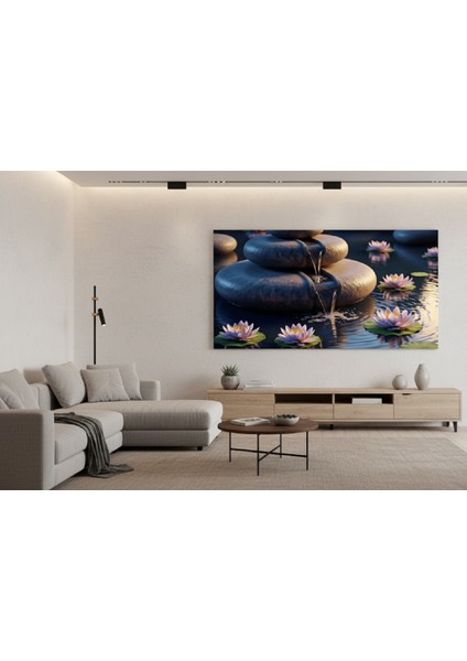 Uzak Doğu Esintisi Kanvas Tablo | Lotus Çiçekleri Ile Dinginli Tablosu, Zen Bahçesi Kanvas Tablo