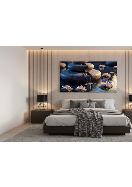 Uzak Doğu Esintisi Kanvas Tablo | Lotus Çiçekleri Ile Dinginli Tablosu, Zen Bahçesi Kanvas Tablo fiyatları