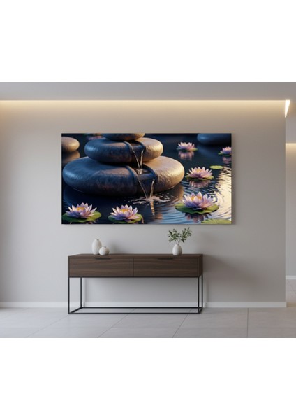 Uzak Doğu Esintisi Kanvas Tablo | Lotus Çiçekleri Ile Dinginli Tablosu, Zen Bahçesi Kanvas Tablo modelleri