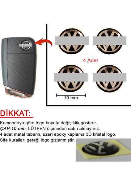 Vw Anahtar Kumanda Logo 4 Adet 10MM