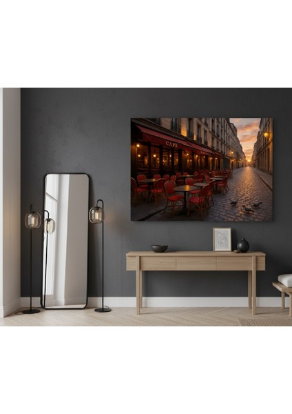 Paris Cafe Tablosu,fransız Cafe Atmosferi Kanvas Tablo - Vintage/retro Tablo, Gün Batımı Tablo