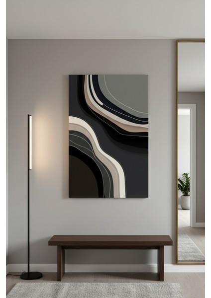 Modern Soyut Dalgalar - Minimalist Siyah Beyaz ve Bej Kanvas Tablo fiyatları