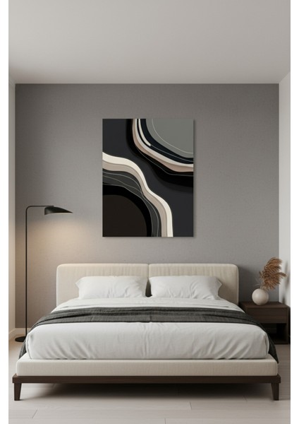 Modern Soyut Dalgalar - Minimalist Siyah Beyaz ve Bej Kanvas Tablo modelleri