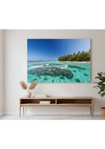 Huzur Veren Yaz Temalı Kanvas Baskı | Salon ve Banyo Için Egzotik Ada Manzarası modelleri