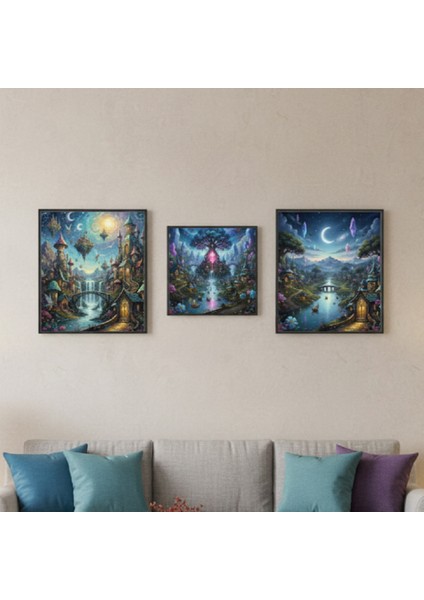 3'lü Çerçeveli Tablo Seti - Sihirli Manzara Tablo,3'lü Tablo Seti,salon ve Yatak Odası Tablo