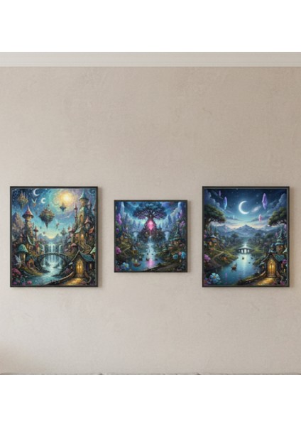 3'lü Çerçeveli Tablo Seti - Sihirli Manzara Tablo,3'lü Tablo Seti,salon ve Yatak Odası Tablo fiyatları