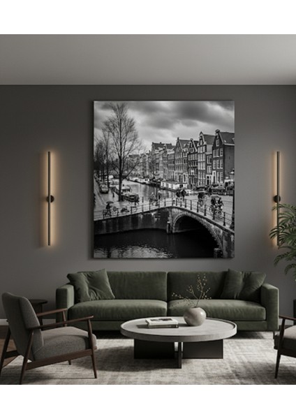 Siyah Beyaz Amsterdam Kanvas Tablo, Şehir Manzarası Kanvas Tablo,modern Siyah Beyaz Tablo