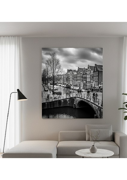 Siyah Beyaz Amsterdam Kanvas Tablo, Şehir Manzarası Kanvas Tablo,modern Siyah Beyaz Tablo modelleri