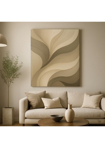 Bej Dalgalar Desenli Modern Soyut Kanvas Tablo