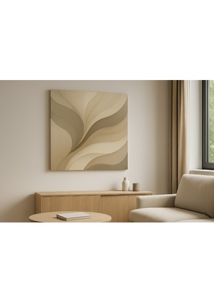 Bej Dalgalar Desenli Modern Soyut Kanvas Tablo fiyatları