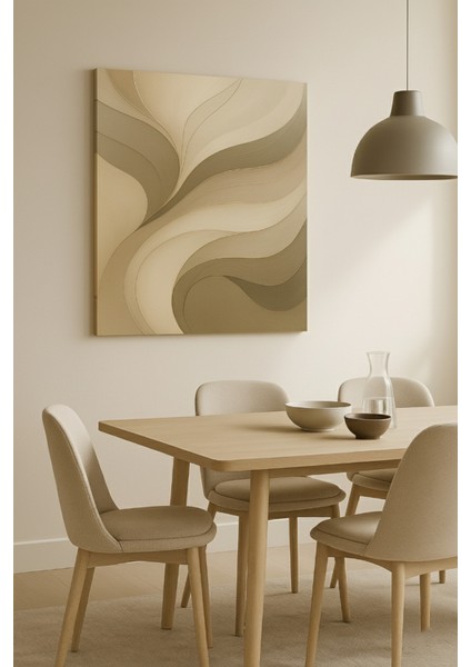 Bej Dalgalar Desenli Modern Soyut Kanvas Tablo modelleri