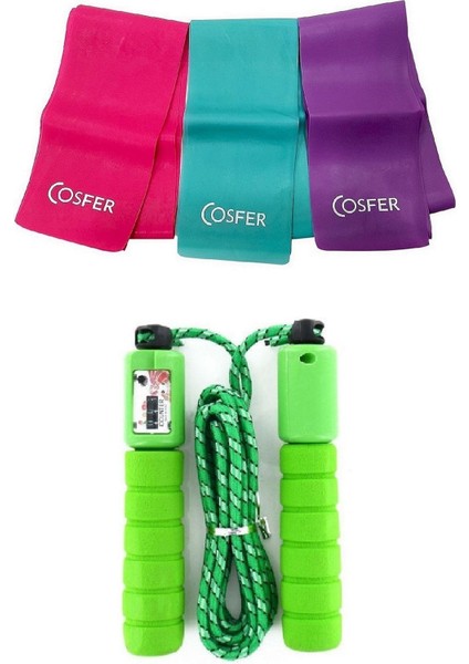 2'li Set Sayaçlı Spor Fitness Kondisyon A Tlama Ipi 3'lü Yoğa Aerobik Egzersiz Direnç Pilates Bandı