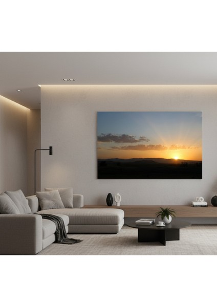 Huzur Veren Gün Batımı ve Kırsal Manzara Kanvas Tablo, Minimalist Doğa Manzara Tablosu fiyatları
