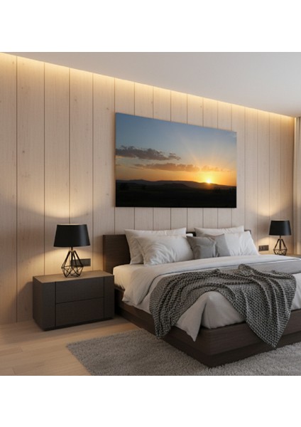 Huzur Veren Gün Batımı ve Kırsal Manzara Kanvas Tablo, Minimalist Doğa Manzara Tablosu modelleri