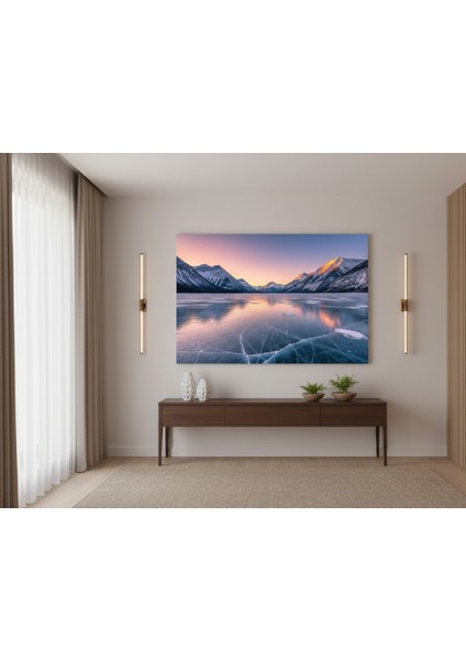 Buz Mavi ve Pembe Gökyüzü Kanvas Tablo | Buz Mavi Kanvas Tablo | Panoramik Doğa Tablo modelleri