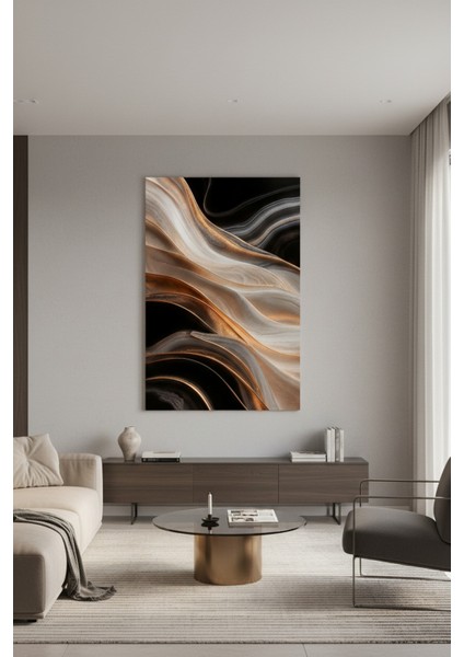 Lüks Soyut Sanat Siyah ve Bronz Tonlarında Kanvas Tablo | Modern Salon Dekorasyonu