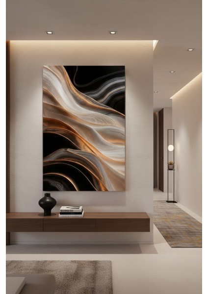 Lüks Soyut Sanat Siyah ve Bronz Tonlarında Kanvas Tablo | Modern Salon Dekorasyonu fiyatları
