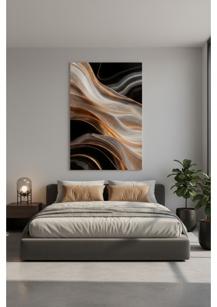Lüks Soyut Sanat Siyah ve Bronz Tonlarında Kanvas Tablo | Modern Salon Dekorasyonu modelleri