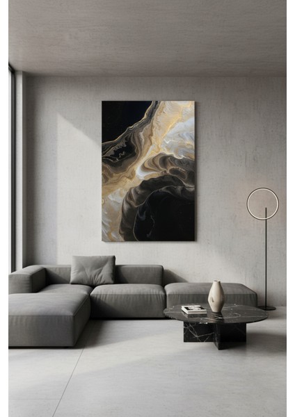 Lüks Soyut Akrilik Baskı Kanvas Tablo | Siyah Beyaz Altın Modern Duvar Sanatı