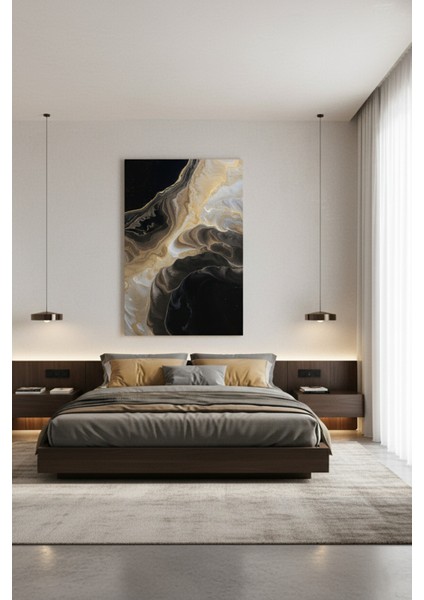 Lüks Soyut Akrilik Baskı Kanvas Tablo | Siyah Beyaz Altın Modern Duvar Sanatı modelleri