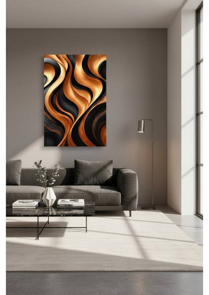 Altın ve Siyah Akışkan Desen Modern Kanvas Tablo