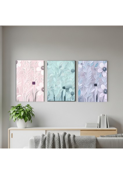 Yağlı Boya Efektli 3'lü Pastel Tonlarda Minimalist Çiçekli Kanvas Tablo, Modern Romantik Tablo fiyatları
