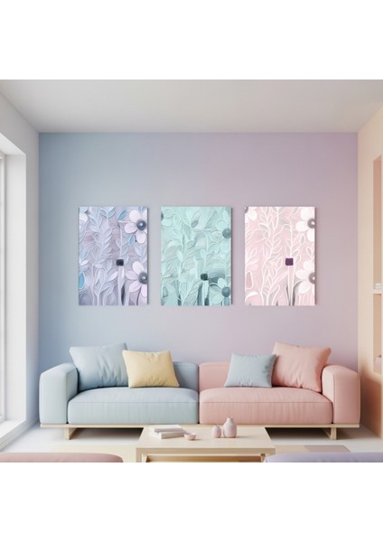 Yağlı Boya Efektli 3'lü Pastel Tonlarda Minimalist Çiçekli Kanvas Tablo, Modern Romantik Tablo modelleri