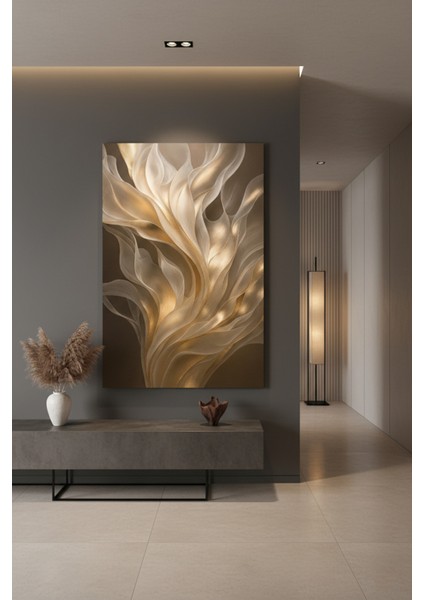 Lüks Soyut Altın Işık Hüzmeleri Kanvas Tablo | Modern Salon Duvar Dekoru