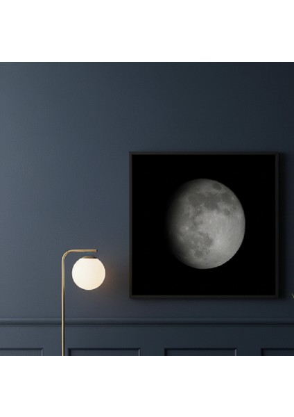 Büyüleyici Gece Gökyüzü Çerçeveli Tablo , Dolunay Manzarası Dekoratif Tablo Siyah Beyaz Tablo