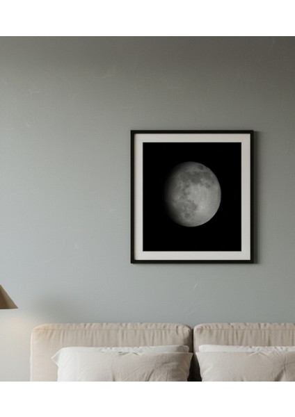 Büyüleyici Gece Gökyüzü Çerçeveli Tablo , Dolunay Manzarası Dekoratif Tablo Siyah Beyaz Tablo fiyatları