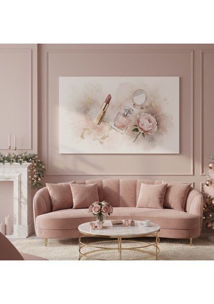 Parfüm ve Peoni Çiçekli Modern Dekoratif Tablo | Kadınlar Için En Iyi Hediye Tablo