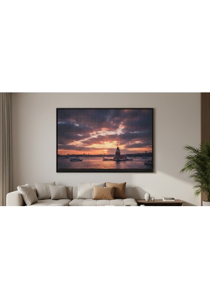 Istanbul Manzaralı Çerçeveli Puzzle Tablo (500 Parça): Gün Batımında Kız Kulesi ve Şehir Silüeti, fiyatları