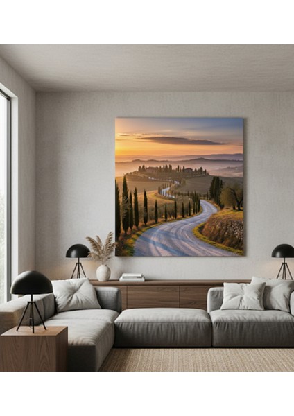 Gün Batımı Manzarası Kanvas Tablo | Italyan Tarzı Ev Dekorasyonu Için Toskana Kırsalı Manzara Tablo modelleri