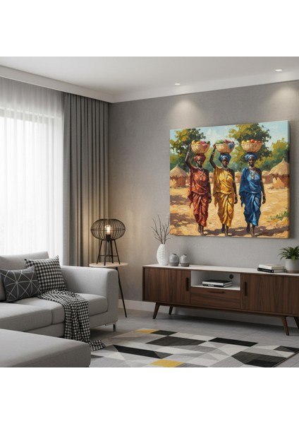 Renkli Afrika Kadınları Tablo, Yağlboya Efektli Renkli Etnik Dekorasyon Kanvas Tablosu fiyatları