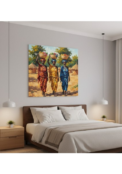 Renkli Afrika Kadınları Tablo, Yağlboya Efektli Renkli Etnik Dekorasyon Kanvas Tablosu modelleri
