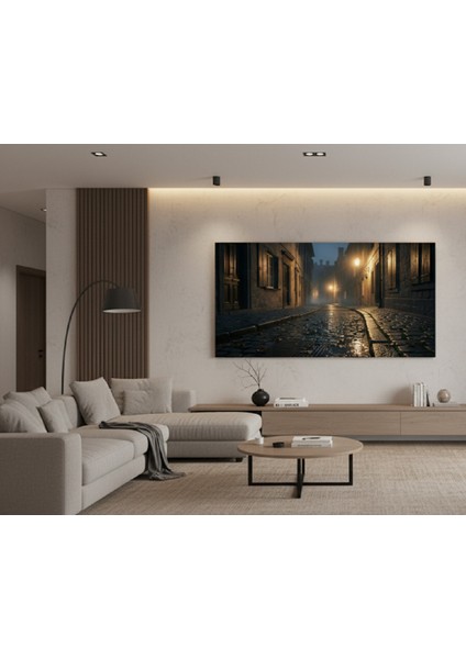 Gece Manzarası Kanvas Tablo, Şehir Manzarası Tablo, Yağmurlu Gece Tablosu