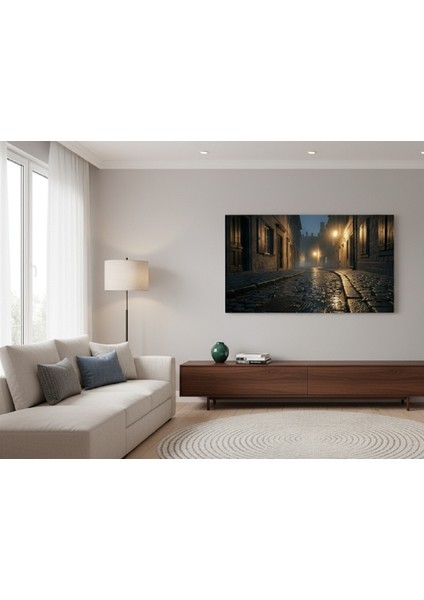 Gece Manzarası Kanvas Tablo, Şehir Manzarası Tablo, Yağmurlu Gece Tablosu fiyatları