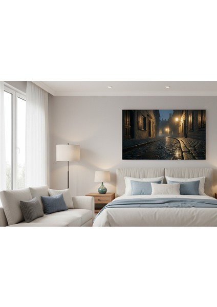 Gece Manzarası Kanvas Tablo, Şehir Manzarası Tablo, Yağmurlu Gece Tablosu modelleri