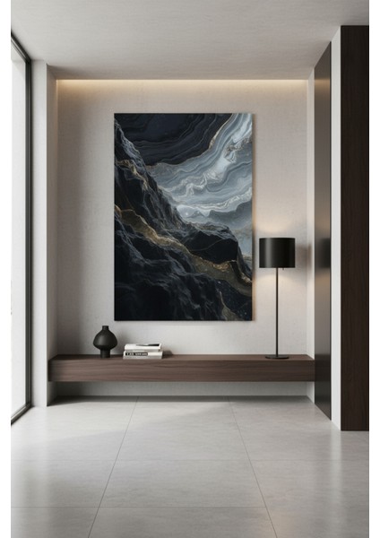 Siyah Gri Altın Detaylı Soyut Manzara Kanvas Baskı Tablo | Modern Salon Duvar Dekoru fiyatları