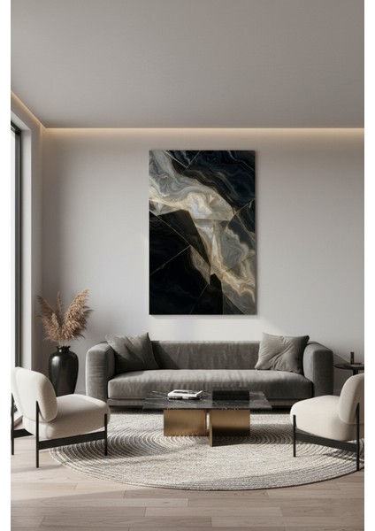 Lüks Siyah ve Altın Soyut Duvar Sanatı Kanvas Tablo | Modern Ev Dekorasyonu