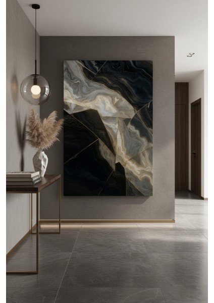 Lüks Siyah ve Altın Soyut Duvar Sanatı Kanvas Tablo | Modern Ev Dekorasyonu fiyatları
