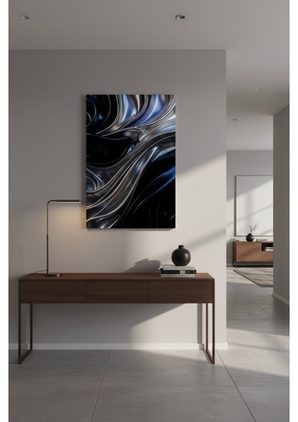 Lüks Metalik Siyah Mavi Soyut Dalgalar | Kanvas Baskı Tablo fiyatları