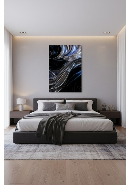 Lüks Metalik Siyah Mavi Soyut Dalgalar | Kanvas Baskı Tablo modelleri