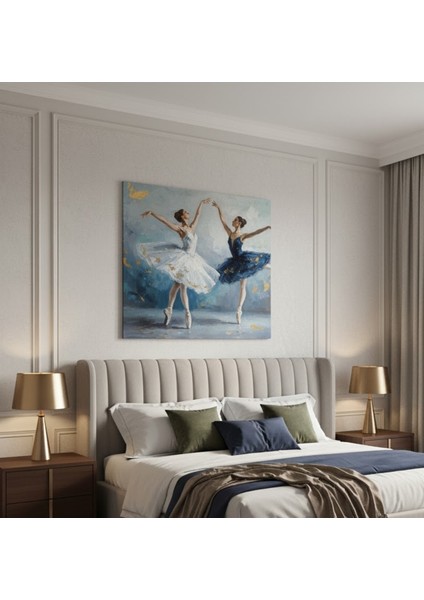 Lüks Dekorasyon: Ikili Balerin Figürlü Yağlı Boya Efektli Soyut Dans Tablosu fiyatları