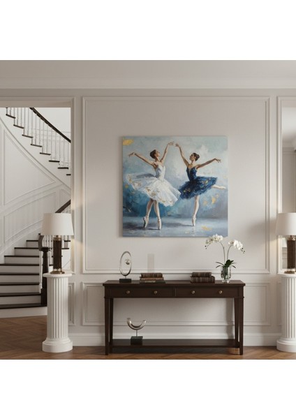 Lüks Dekorasyon: Ikili Balerin Figürlü Yağlı Boya Efektli Soyut Dans Tablosu modelleri
