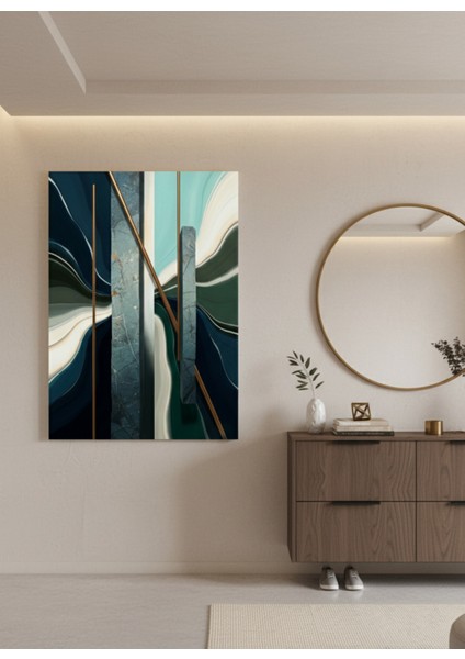 Premium Soyut Sanat Kanvas Tablo | Mavi Yeşil Beyaz Tonlar | Oturma Odası Duvar Dekoru modelleri
