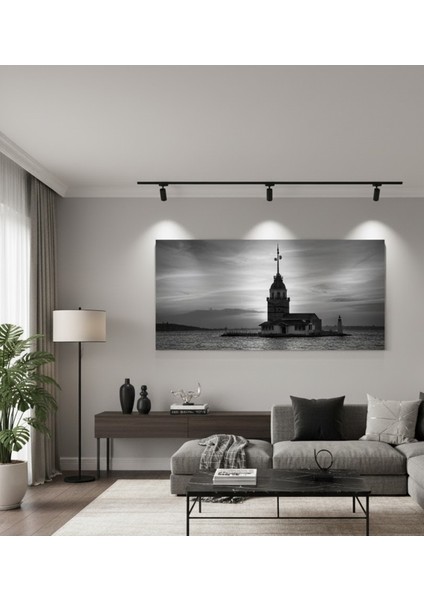 Siyah Beyaz Kız Kulesi Kanvas Tablo, Istanbul Manzarası Tablo, Özel Siyah Beyaz Istanbul Tablosu