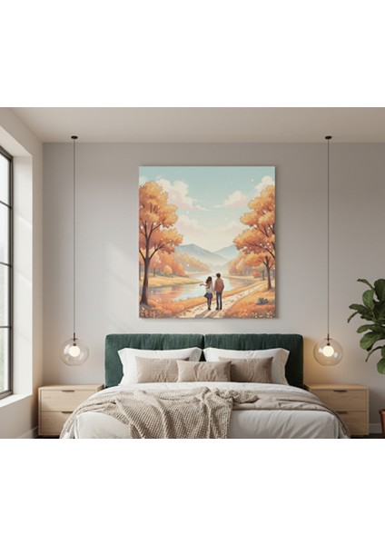 Sonbahar Manzaralı Romantik Kanvas Tablo – Aşk Temalı Duvar Dekoru, Şık ve Duygusal Hediye Tablo