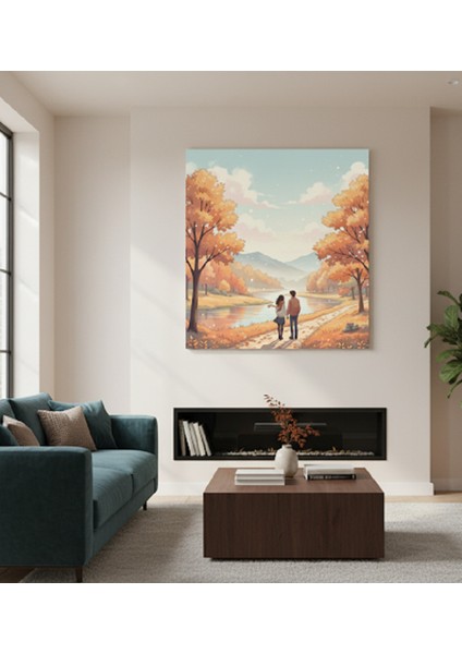 Sonbahar Manzaralı Romantik Kanvas Tablo – Aşk Temalı Duvar Dekoru, Şık ve Duygusal Hediye Tablo fiyatları